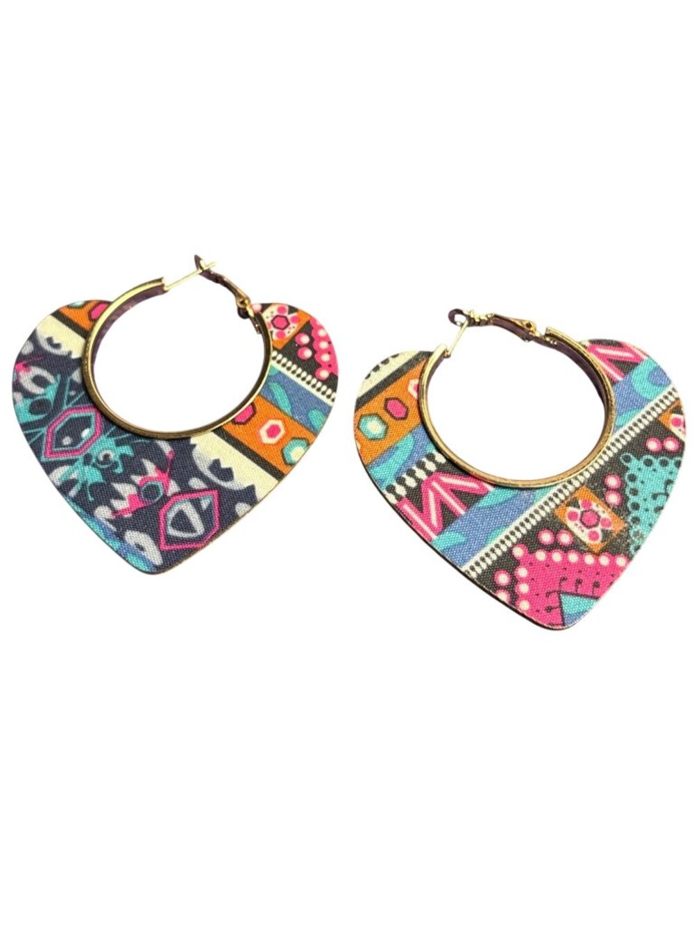Colorful Printed Boho Fabric Covered Hoop Earrings 2.5 inches